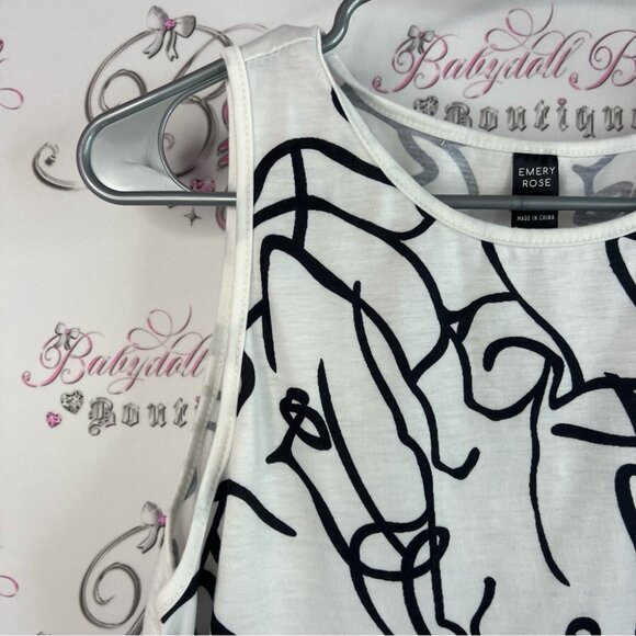 Emily rose short line work artist Abstract Black and White Women's Tank Top - Picture 6 of 9